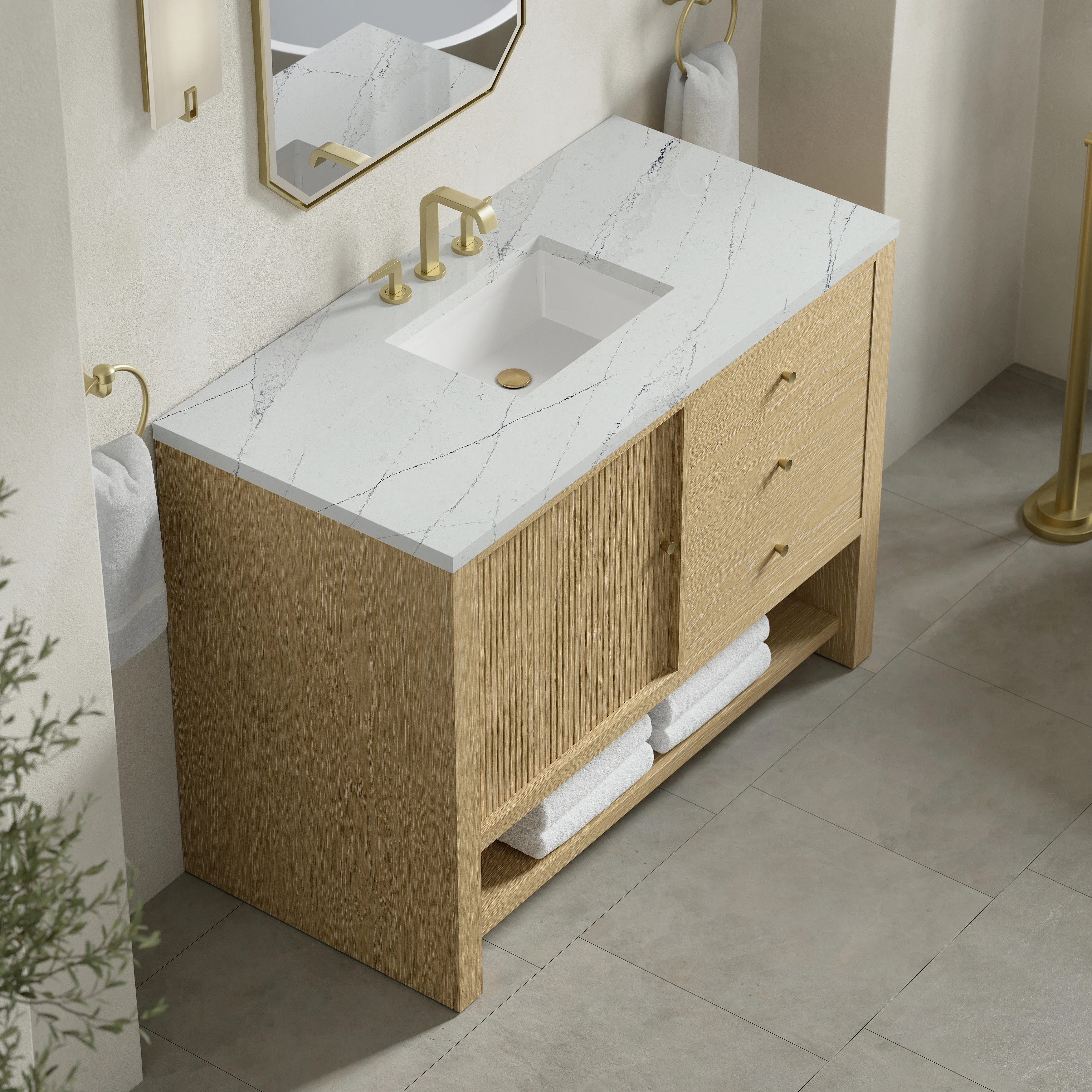Marigot 48" Single Vanity, Sunwashed Oak w/ 3 CM Ethereal Noctis Silestone Top