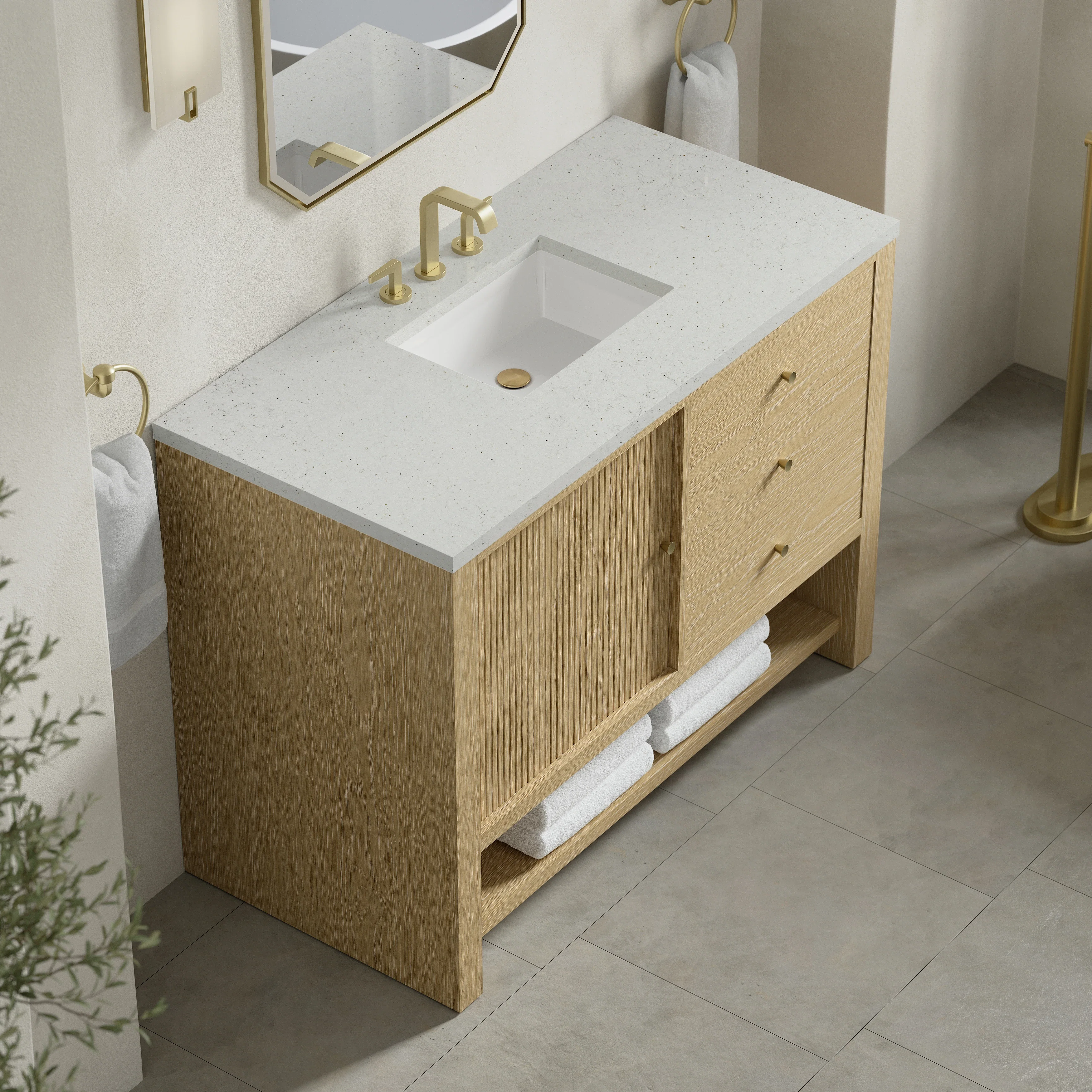 Marigot 48" Single Vanity, Sunwashed Oak w/ 3 CM Lime Delight Silestone Top