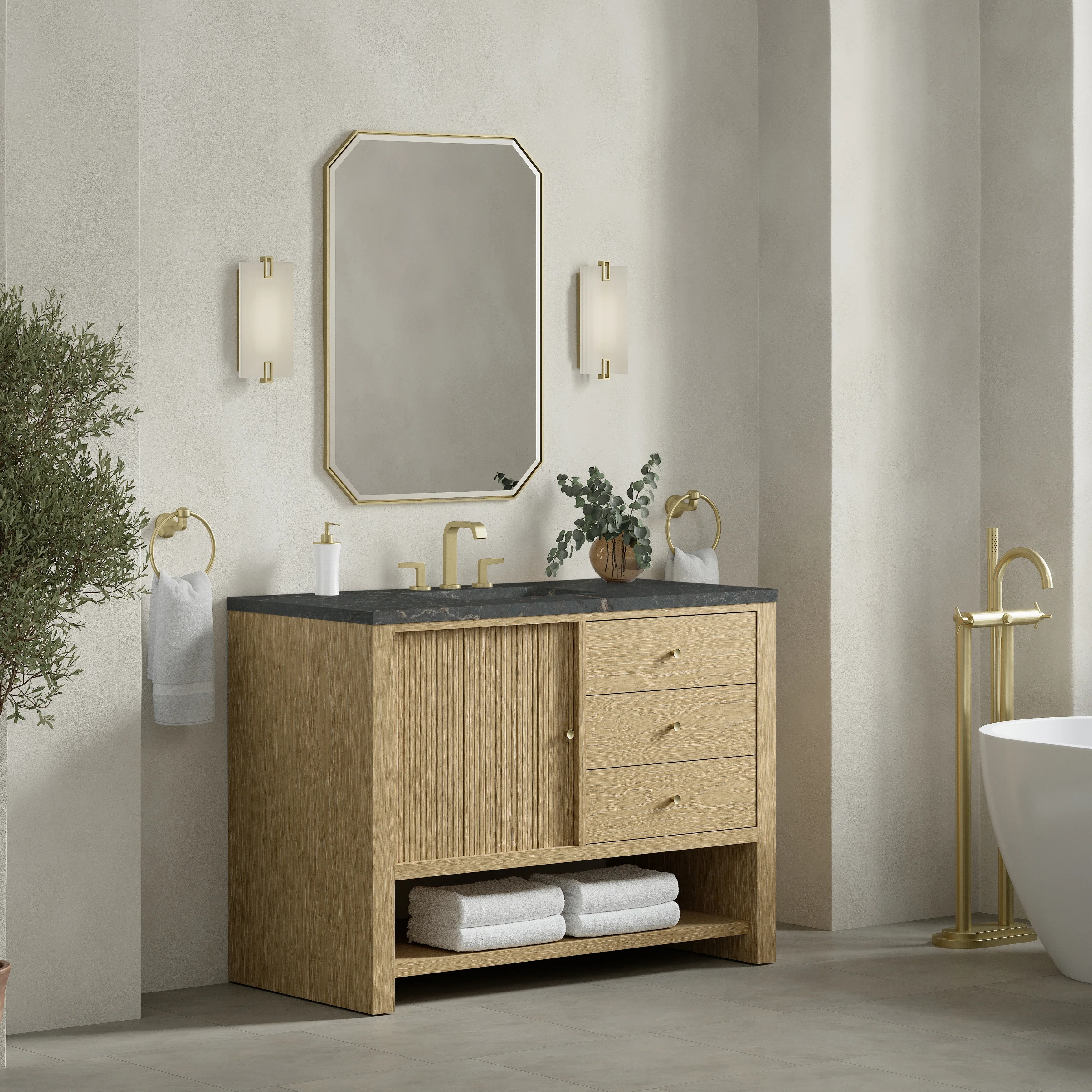 Marigot 48" Single Vanity, Sunwashed Oak w/ 3 CM Parisien Bleu Silestone Top