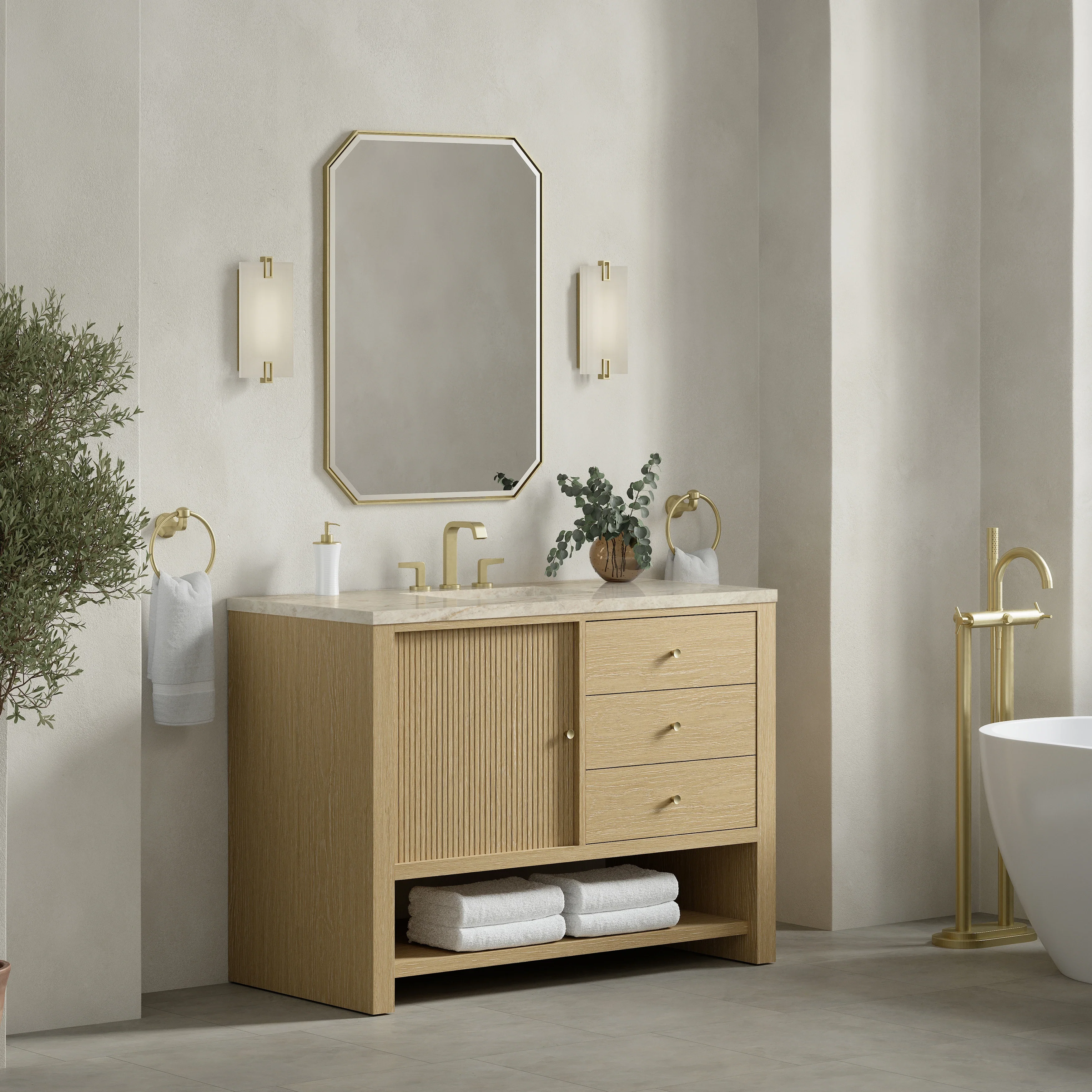 Marigot 48" Single Vanity, Sunwashed Oak, w/ 3 CM Tajnar Eclos Top