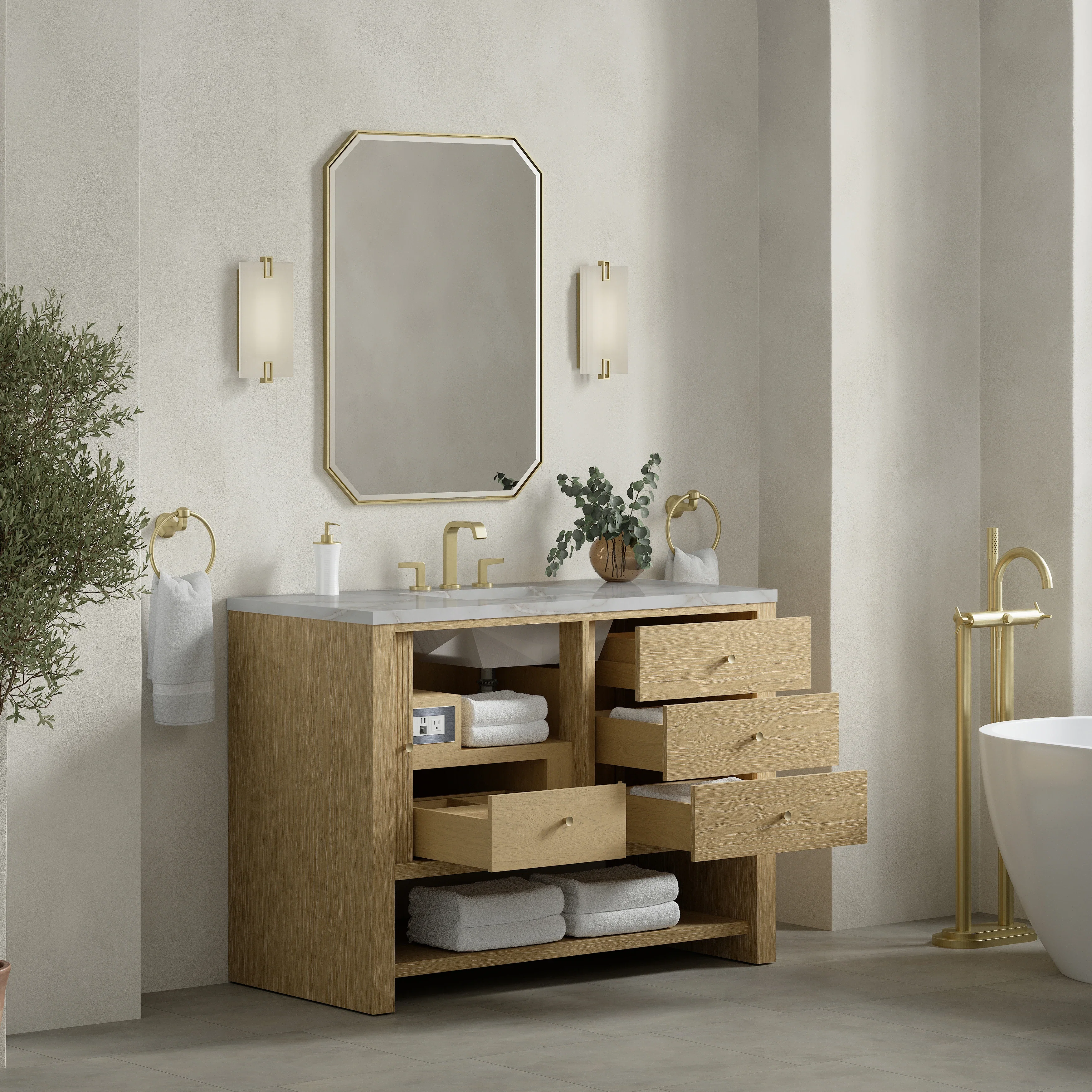 Marigot 48" Single Vanity, Sunwashed Oak w/ 3 CM Victorian Silver Silestone Top