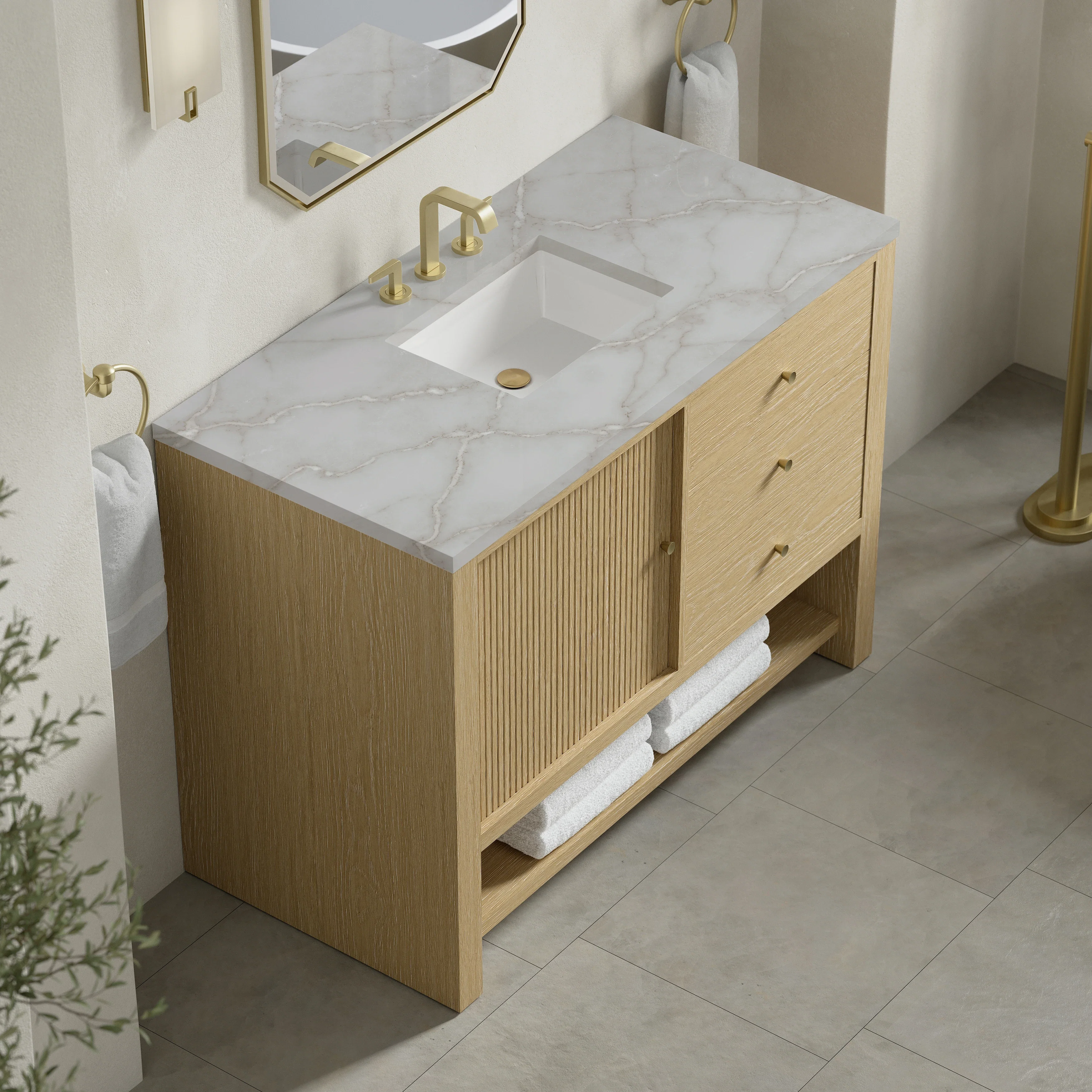 Marigot 48" Single Vanity, Sunwashed Oak w/ 3 CM Victorian Silver Silestone Top