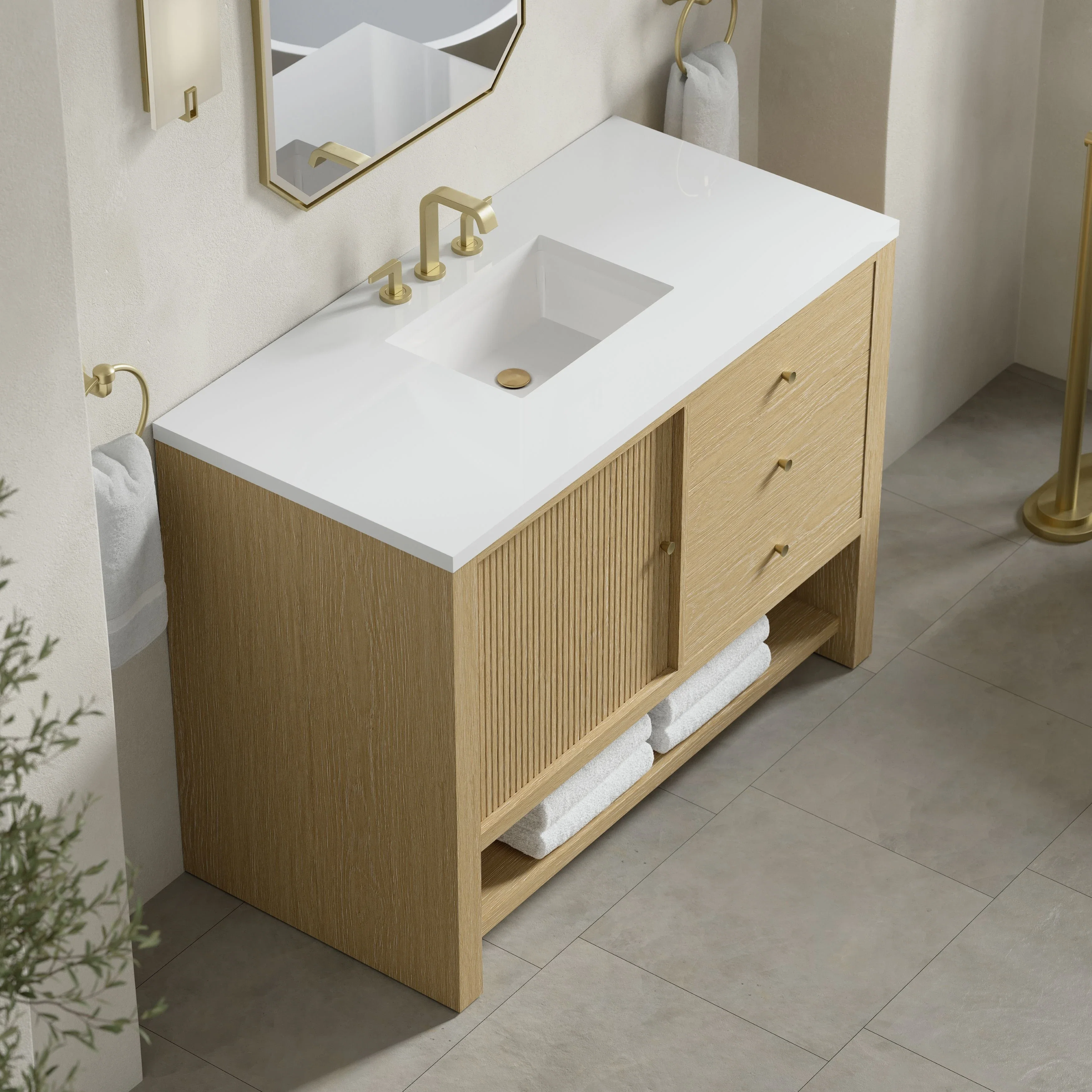 Marigot 48" Single Vanity, Sunwashed Oak w/ 3 CM White Zeus Silestone Top