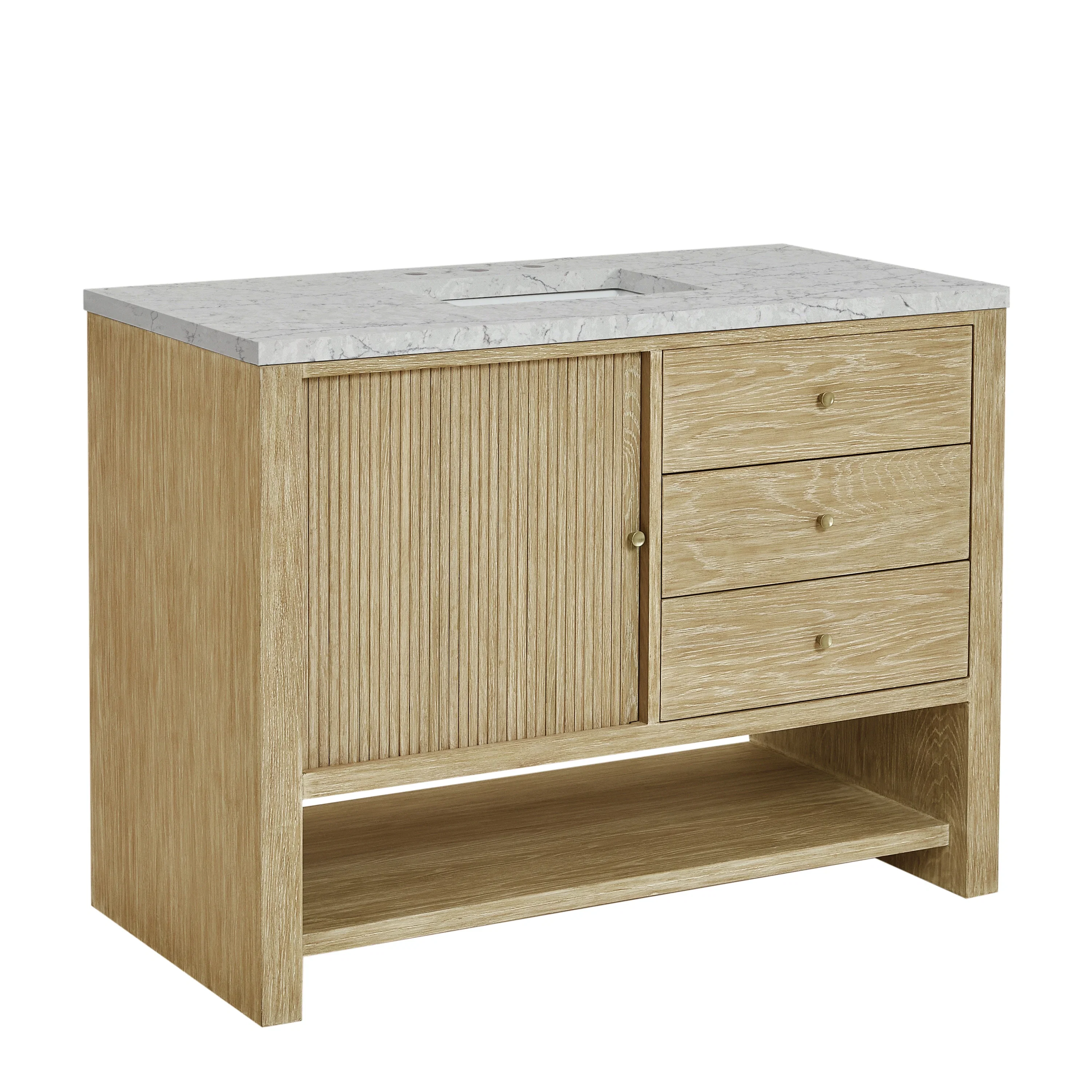 Marigot 48" Single Vanity, Sunwashed Oak w/ 3 CM Eternal Jasmine Pearl Silestone Top w/ FreePower Wireless Charger