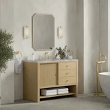 Marigot 48" Single Vanity, Sunwashed Oak w/ 3 CM Victorian Silver Silestone Top w/ FreePower Wireless Charger