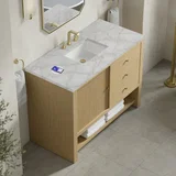 Marigot 48" Single Vanity, Sunwashed Oak w/ 3 CM Victorian Silver Silestone Top w/ FreePower Wireless Charger