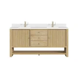 Marigot 72" Double Vanity, Sunwashed Oak w/ Hole 3 CM White Zeus Silestone Top & Backsplash