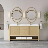 Marigot 72" Double Vanity, Sunwashed Oak w/ Hole 3 CM White Zeus Silestone Top & Backsplash