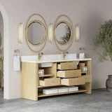 Marigot 72" Double Vanity, Sunwashed Oak w/ Hole 3 CM White Zeus Silestone Top & Backsplash