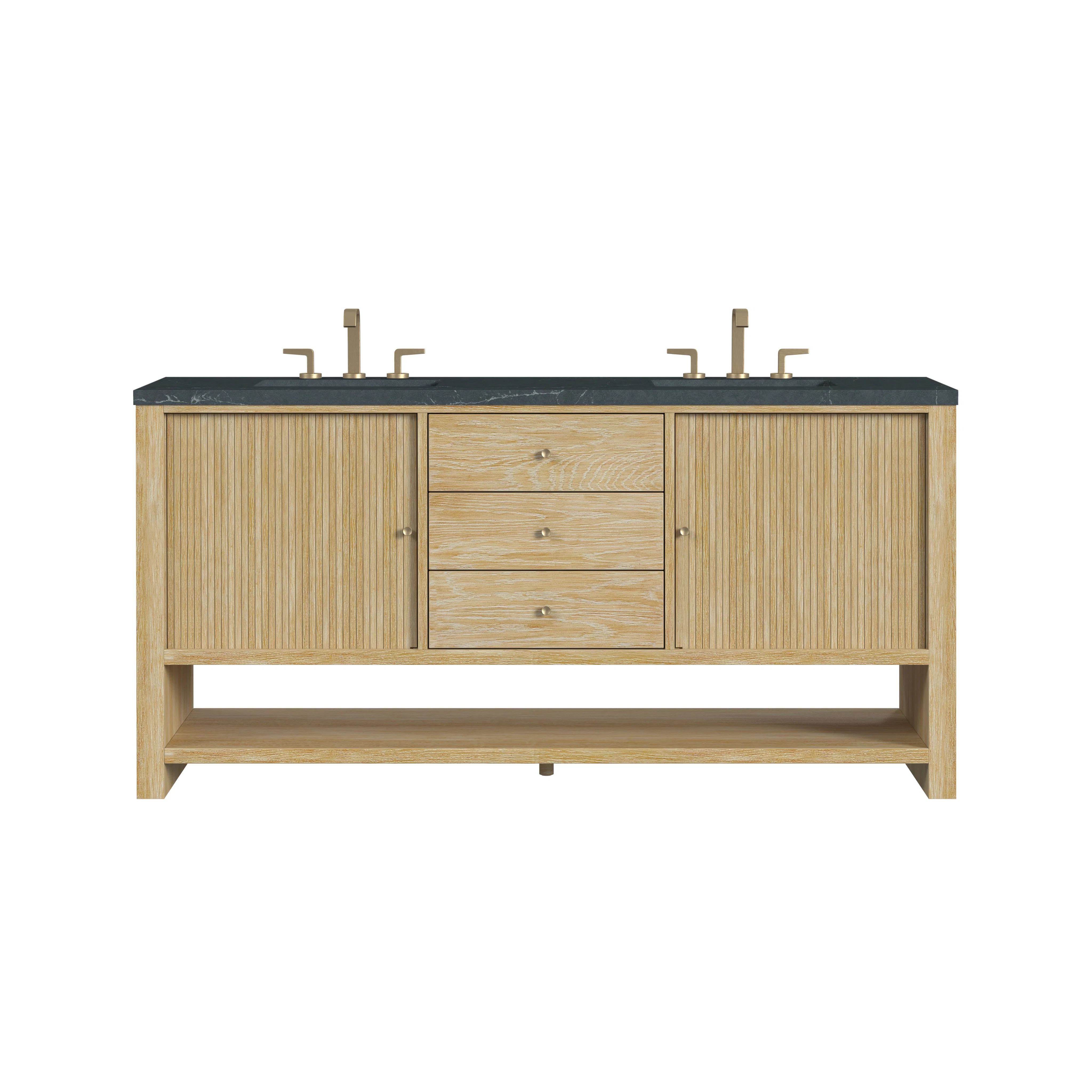 Marigot 72" Double Vanity, Sunwashed Oak w/ 3 CM Charcoal Soapstone Silestone Top