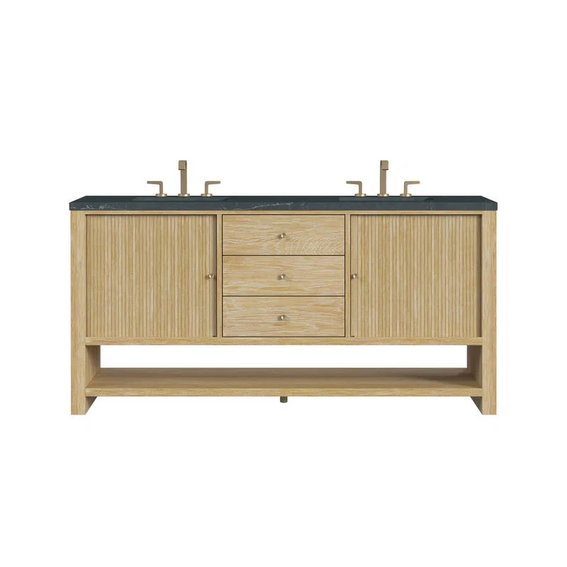 Marigot 72" Double Vanity, Sunwashed Oak w/ 3 CM Charcoal Soapstone Silestone Top