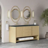 Marigot 72" Double Vanity, Sunwashed Oak w/ 3 CM Charcoal Soapstone Silestone Top