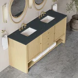 Marigot 72" Double Vanity, Sunwashed Oak w/ 3 CM Charcoal Soapstone Silestone Top