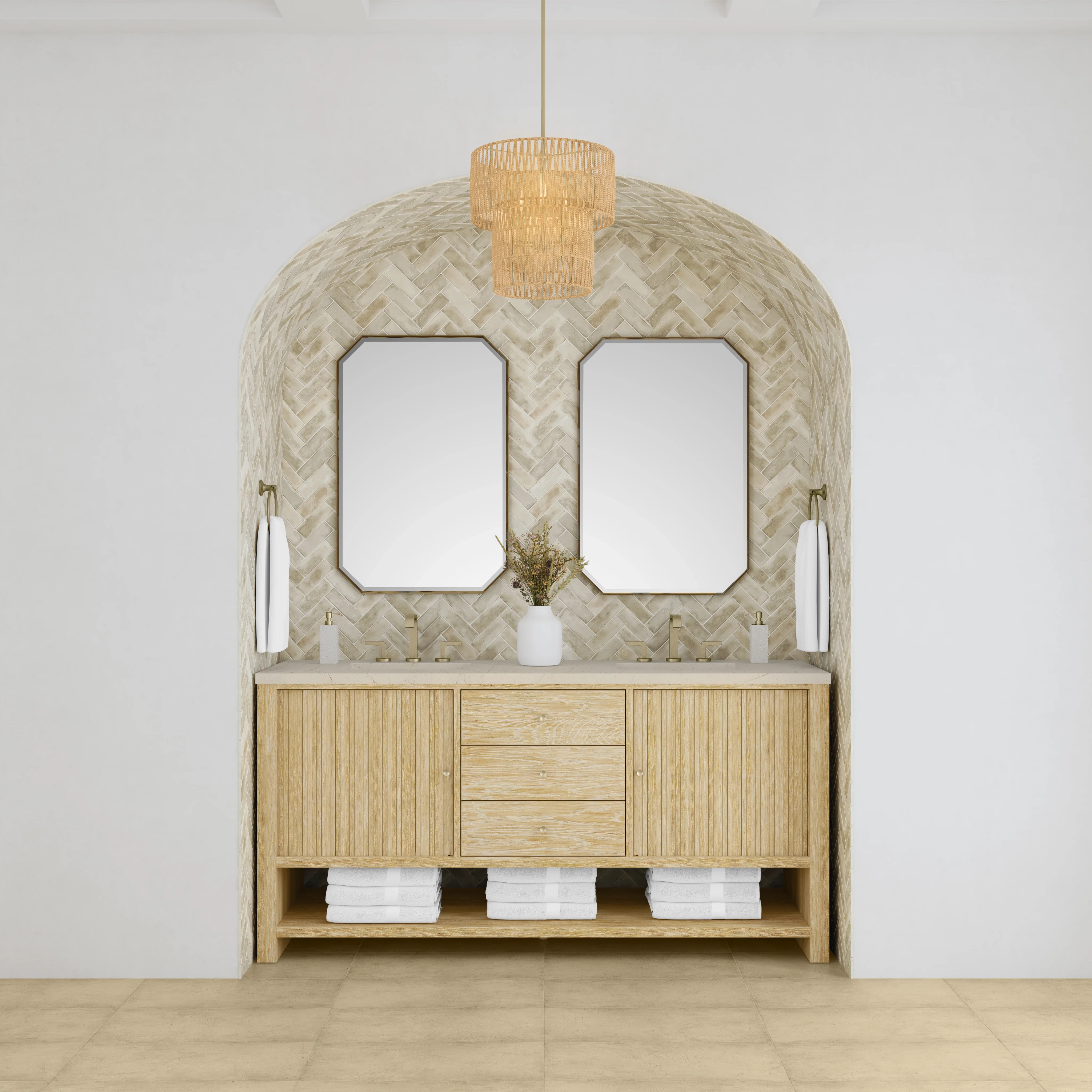 Marigot 72" Double Vanity, Sunwashed Oak w/ 3 CM Eternal Marfil Silestone Top
