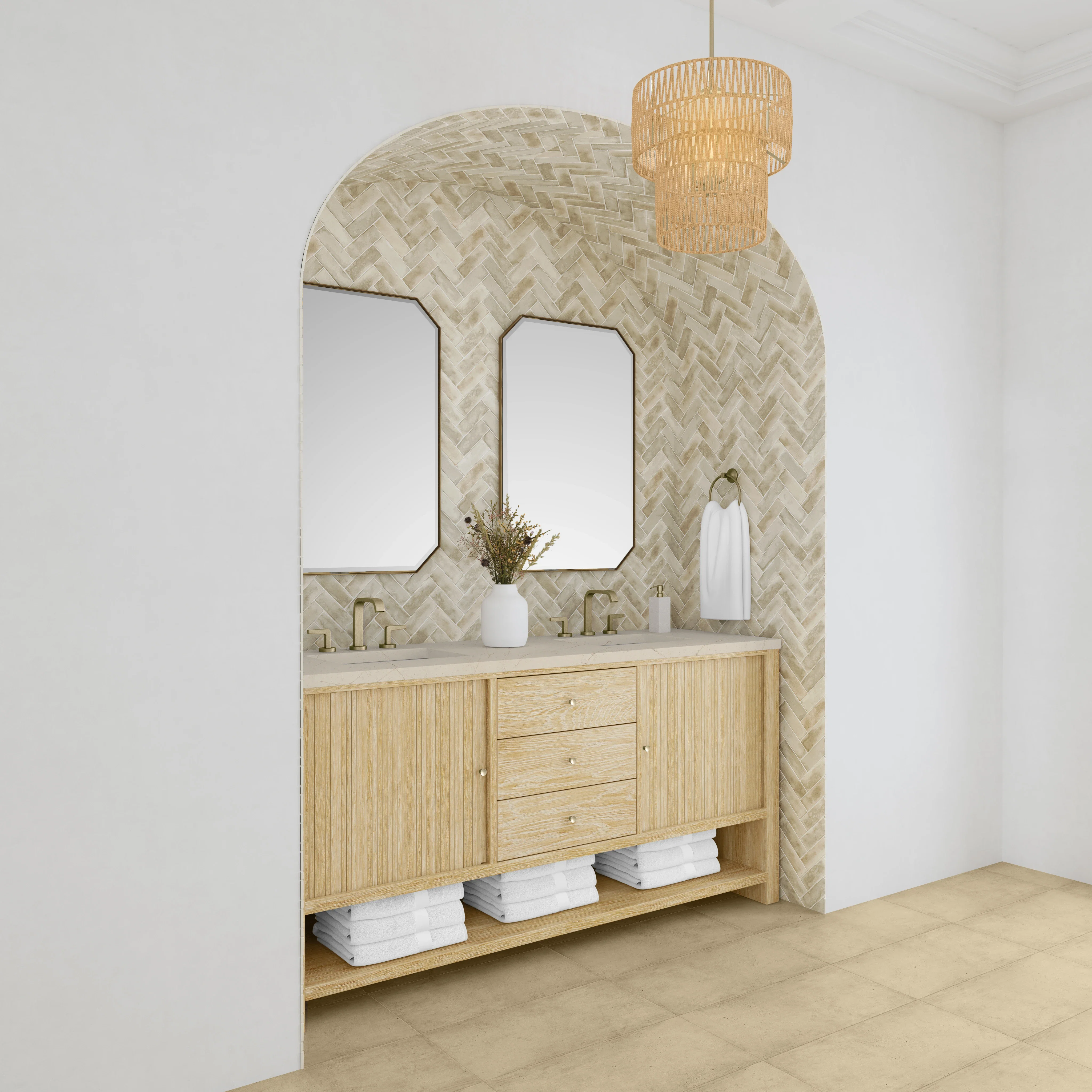 Marigot 72" Double Vanity, Sunwashed Oak w/ 3 CM Eternal Marfil Silestone Top