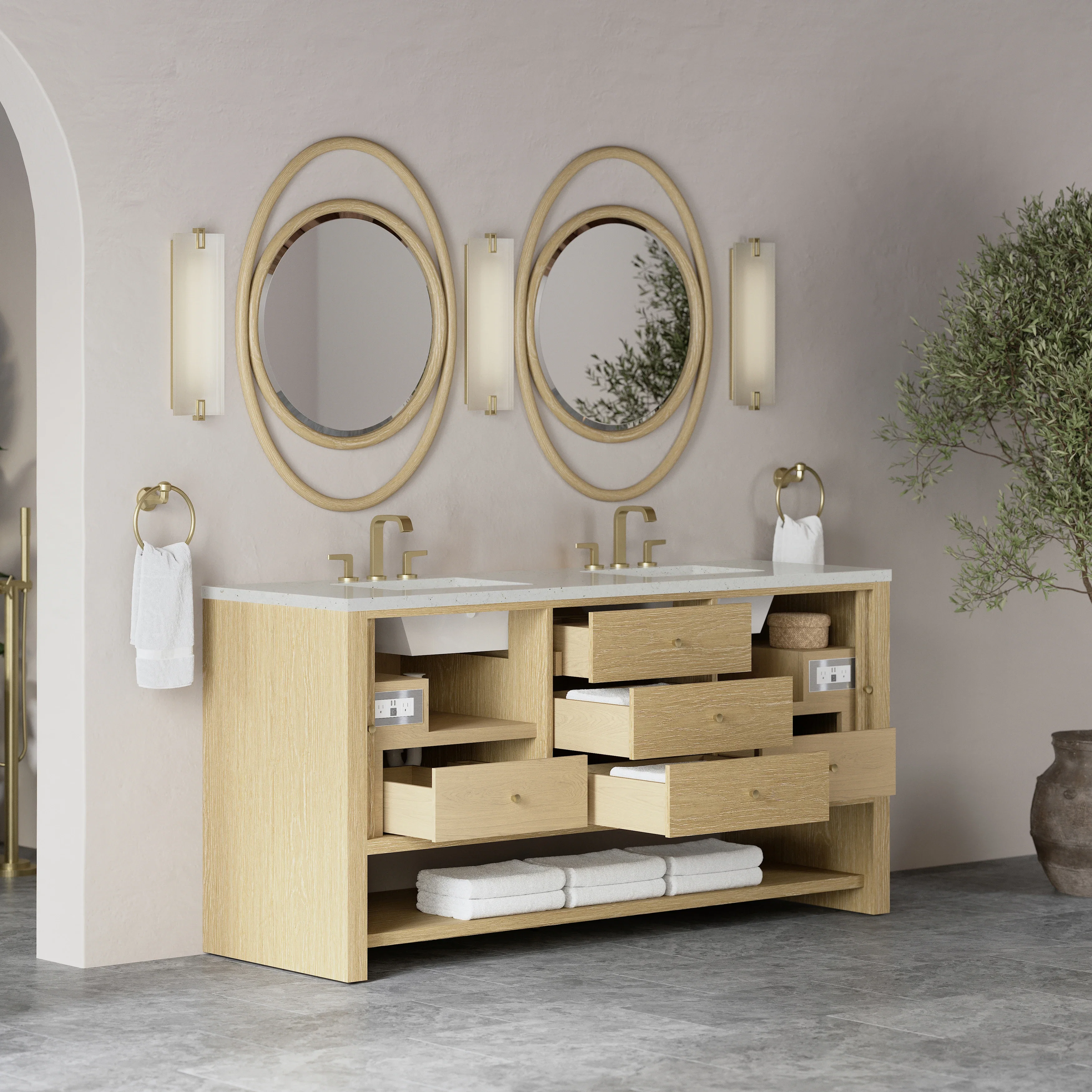 Marigot 72" Double Vanity, Sunwashed Oak w/ 3 CM Lime Delight Silestone Top