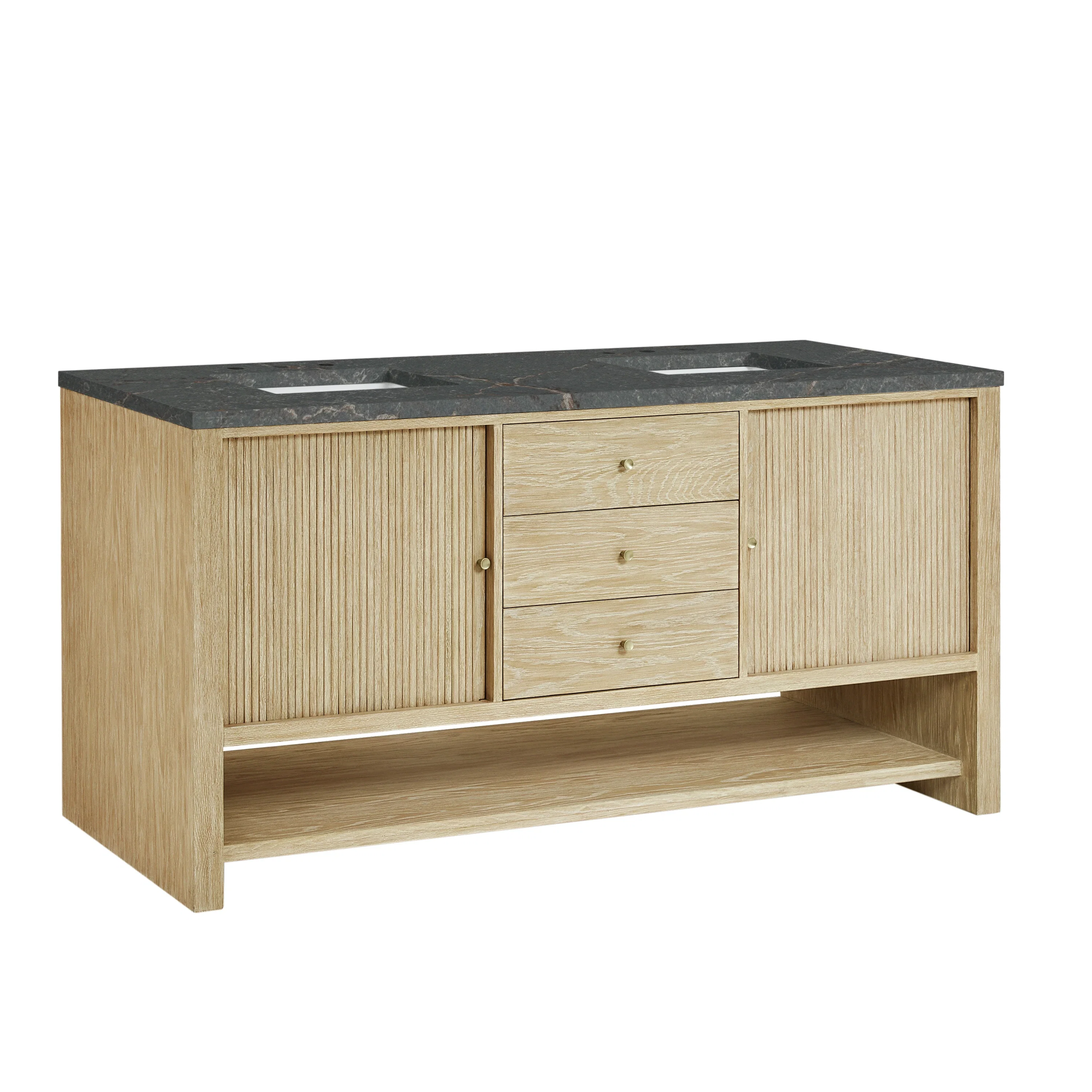 Marigot 72" Double Vanity, Sunwashed Oak w/ 3 CM Parisien Bleu Silestone Top