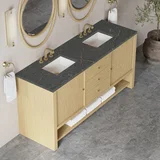 Marigot 72" Double Vanity, Sunwashed Oak w/ 3 CM Parisien Bleu Silestone Top