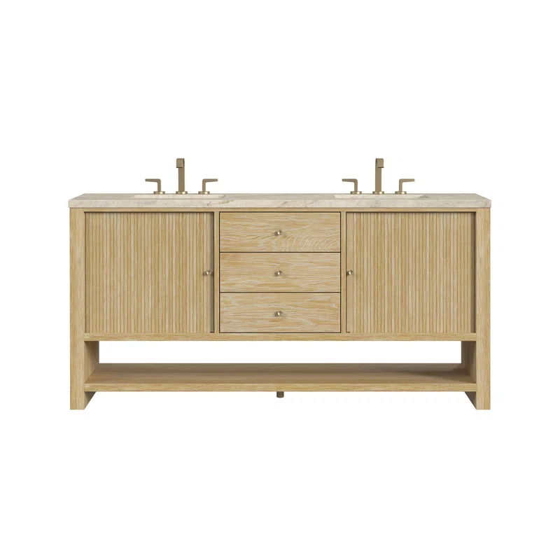 Marigot 72" Double Vanity, Sunwashed Oak, w/ 3 CM Tajnar Eclos Top