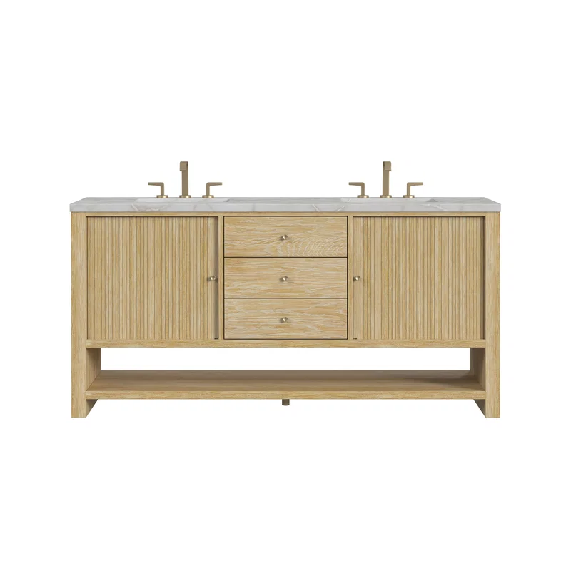 Marigot 72" Double Vanity, Sunwashed Oak w/ 3 CM Victorian Silver Silestone Top