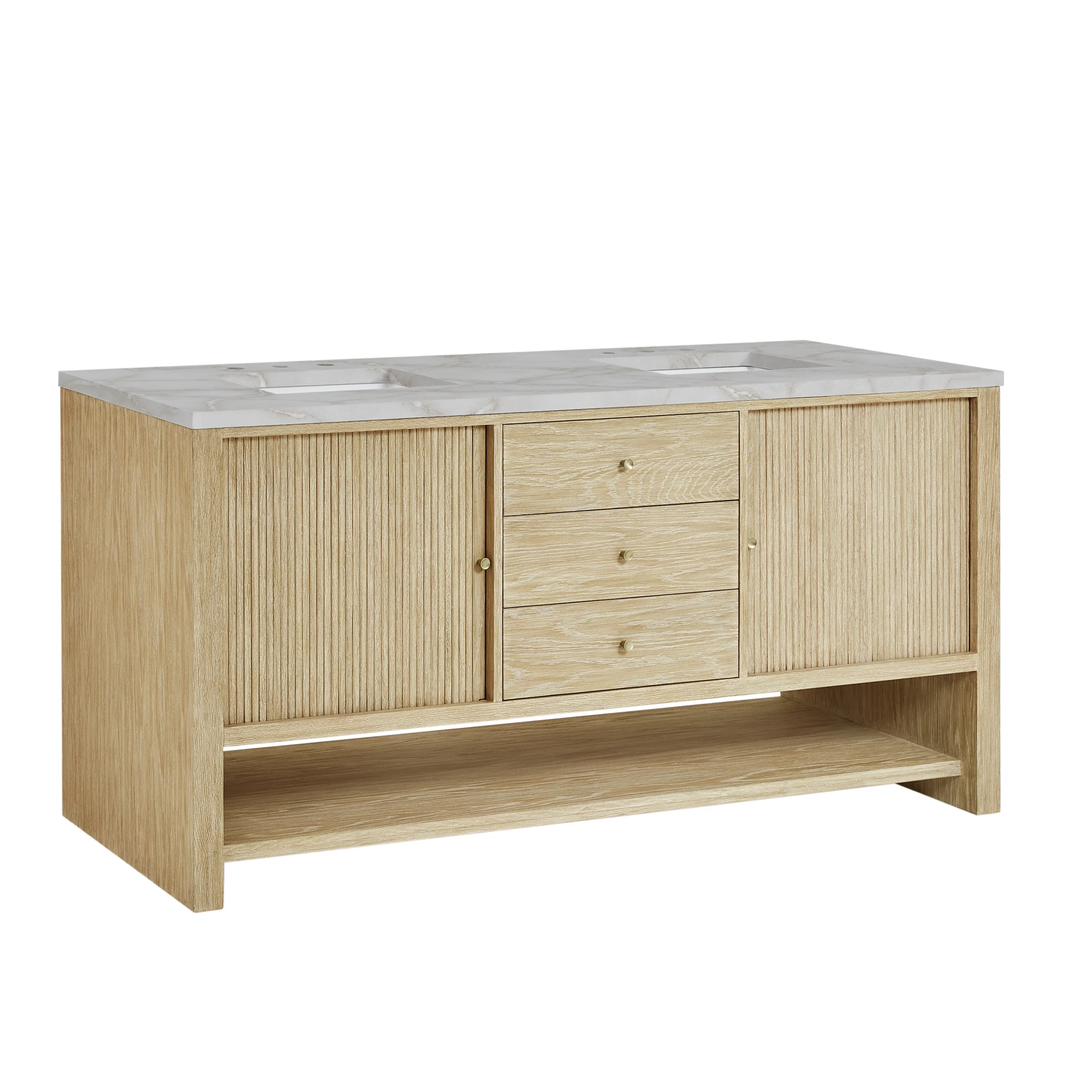 Marigot 72" Double Vanity, Sunwashed Oak w/ 3 CM Victorian Silver Silestone Top