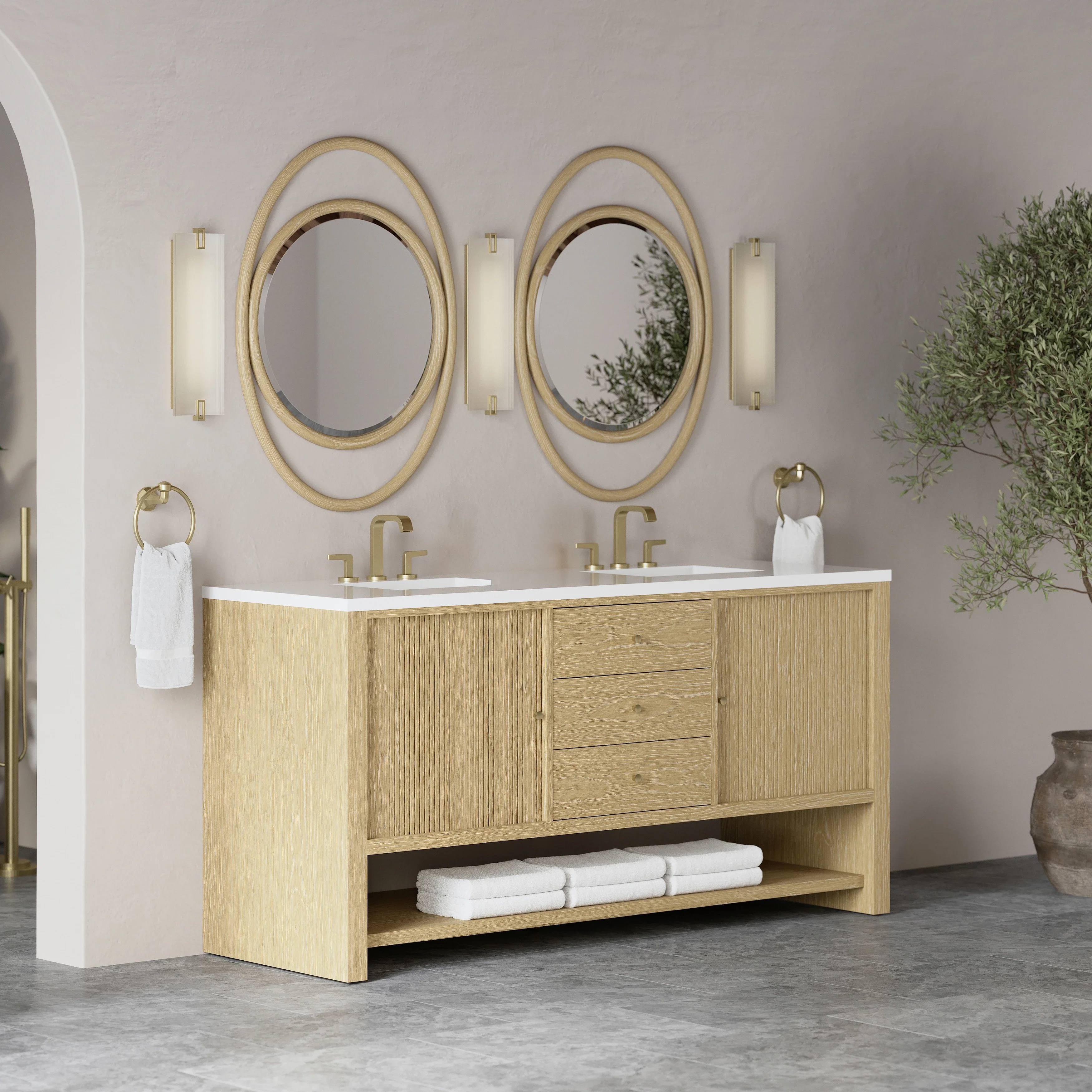 Marigot 72" Double Vanity, Sunwashed Oak w/ 3 CM White Zeus Silestone Top