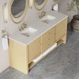 Marigot 72" Double Vanity, Sunwashed Oak w/ 3 CM Eternal Jasmine Pearl Silestone Top w/ FreePower Wireless Charger