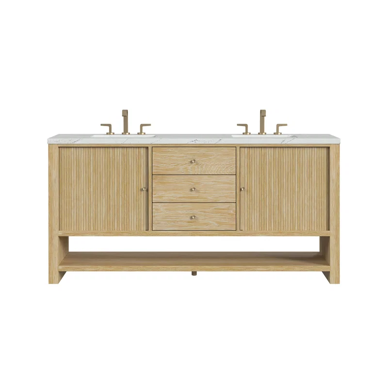 Marigot 72" Double Vanity, Sunwashed Oak w/ 3 CM Ethereal Noctis Silestone Top w/ FreePower Wireless Charger