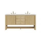 Marigot 72" Double Vanity, Sunwashed Oak, w/ 3 CM Siberian Silestone Top w/FreePower Wireless Charger