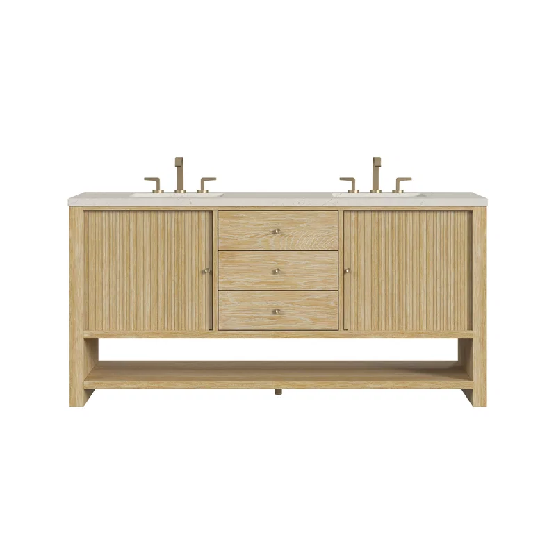 Marigot 72" Double Vanity, Sunwashed Oak, w/ 3 CM Siberian Silestone Top w/FreePower Wireless Charger