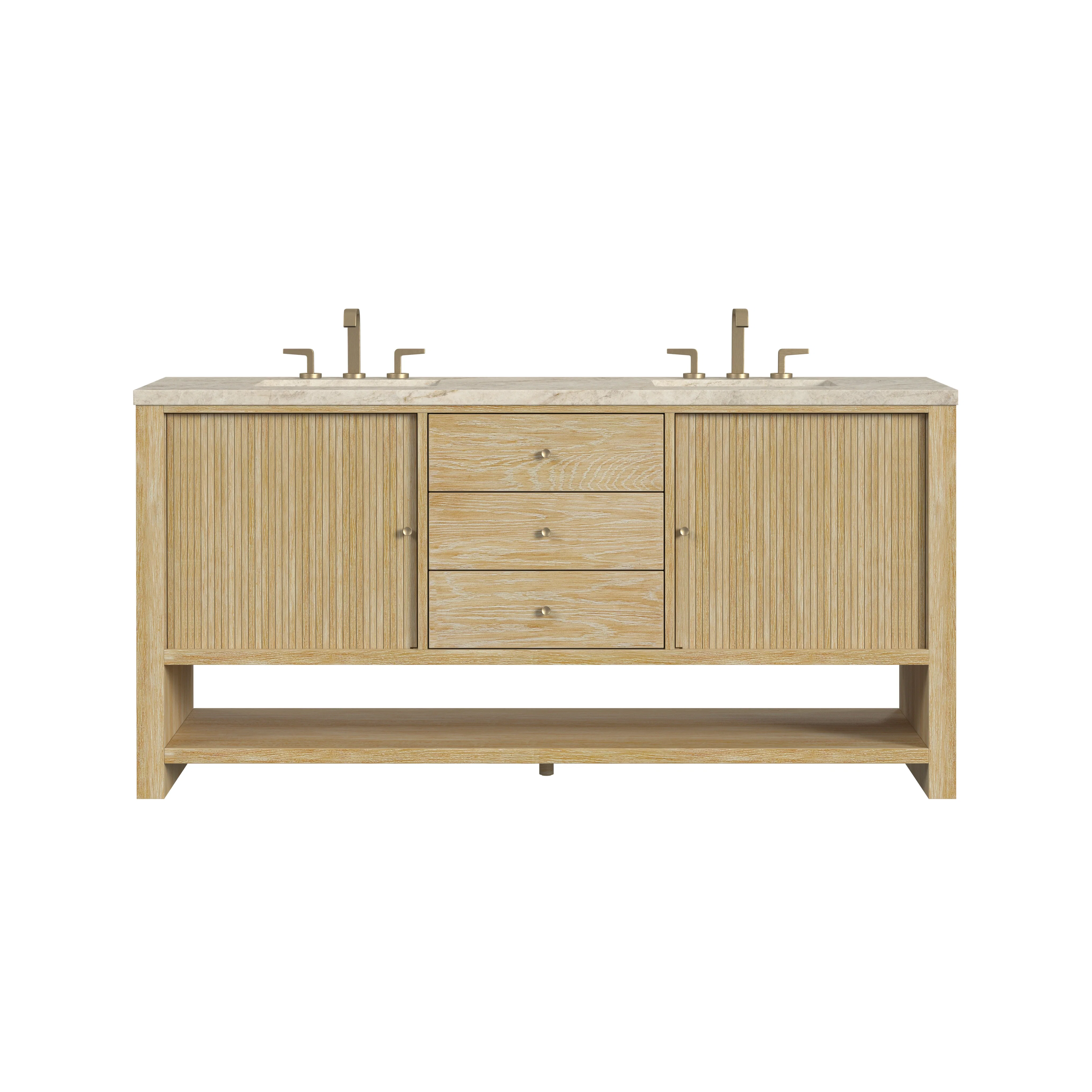 Marigot 72" Double Vanity, Sunwashed Oak, w/ 3 CM Tajnar Eclos Top w/FreePower Wireless Charger
