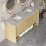 Marigot 72" Double Vanity, Sunwashed Oak w/ 3 CM Victorian Silver Silestone Top w/ FreePower Wireless Charger