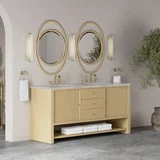 Marigot 72" Double Vanity, Sunwashed Oak w/ 3 CM Victorian Silver Silestone Top w/ FreePower Wireless Charger