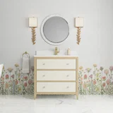 Celeste 36" Single Vanity, Sunwashed Oak with Embossed Shagreen w/ Single Hole 3 CM White Zeus Silestone Top & Backsplash