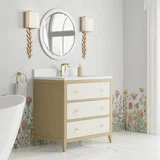 Celeste 36" Single Vanity, Sunwashed Oak with Embossed Shagreen w/ Single Hole 3 CM White Zeus Silestone Top & Backsplash