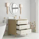 Celeste 36" Single Vanity, Sunwashed Oak with Embossed Shagreen w/ Single Hole 3 CM White Zeus Silestone Top & Backsplash
