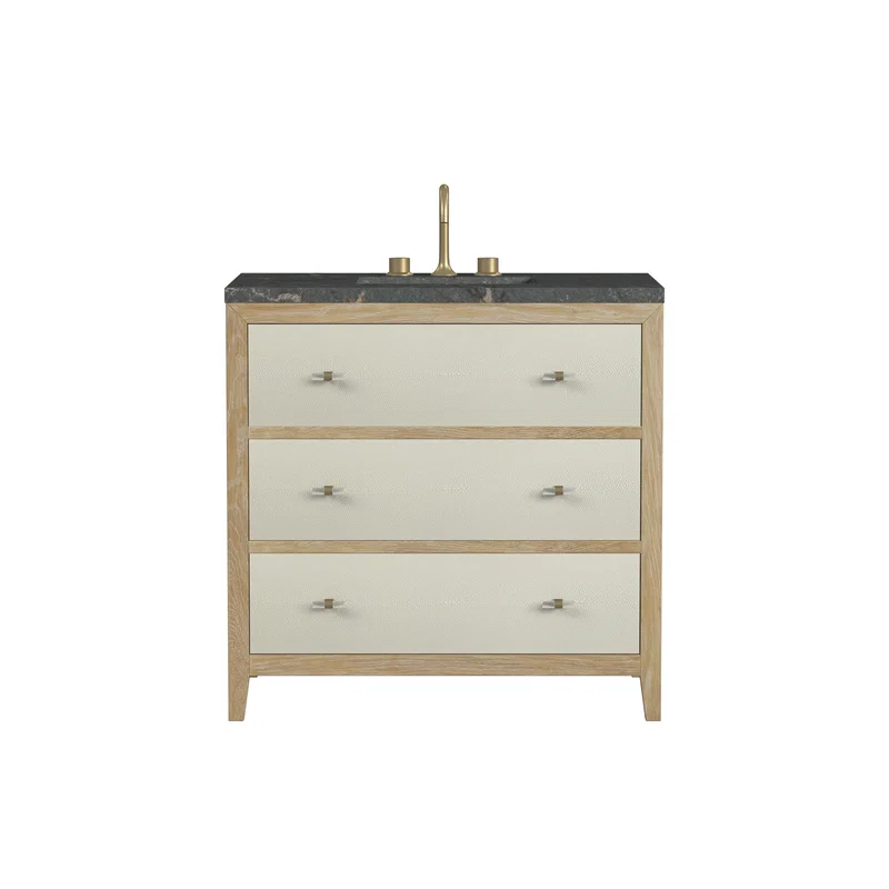 Celeste 36" Single Vanity, Sunwashed Oak with Embossed Shagreen w/ 3 CM Parisien Bleu Silestone Top