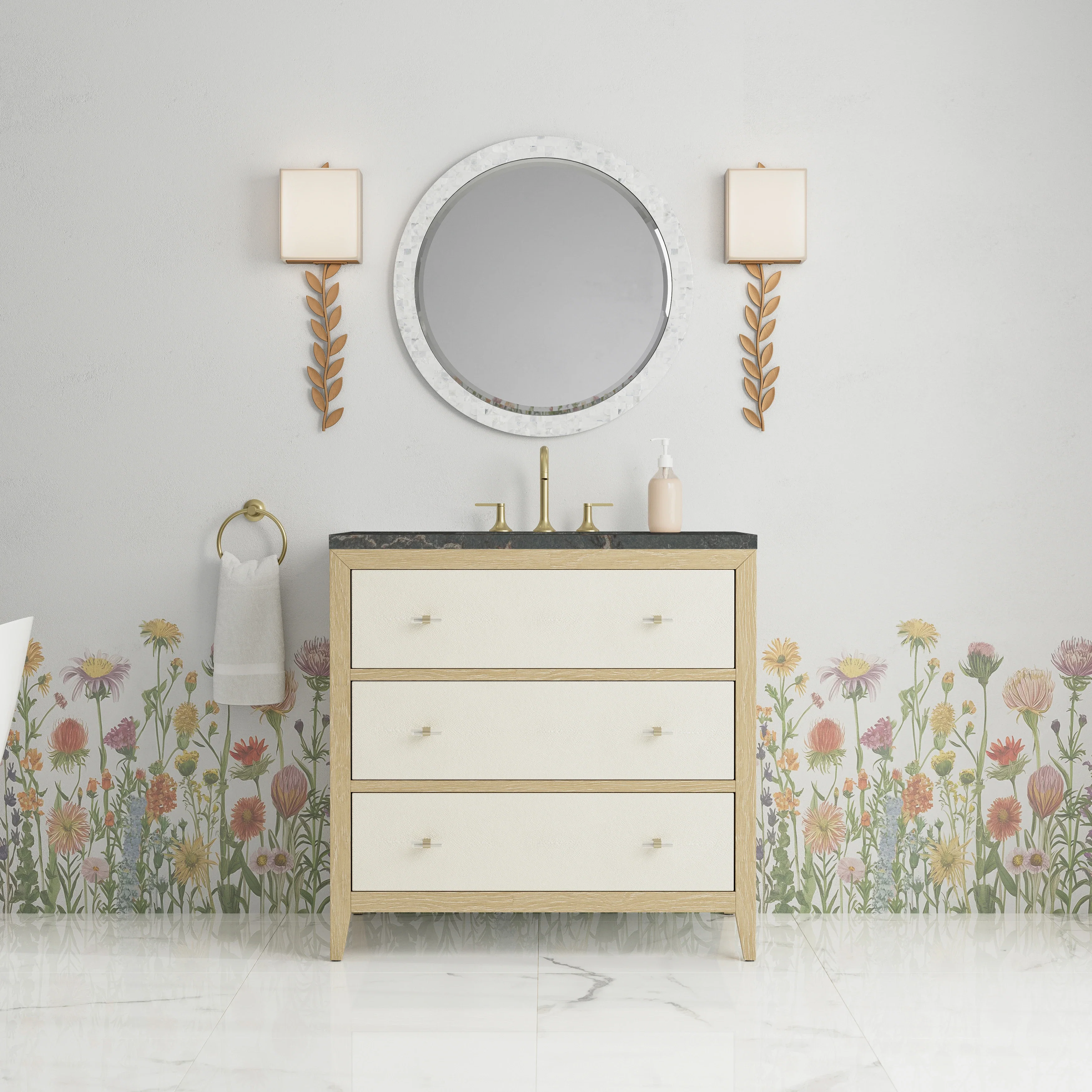 Celeste 36" Single Vanity, Sunwashed Oak with Embossed Shagreen w/ 3 CM Parisien Bleu Silestone Top