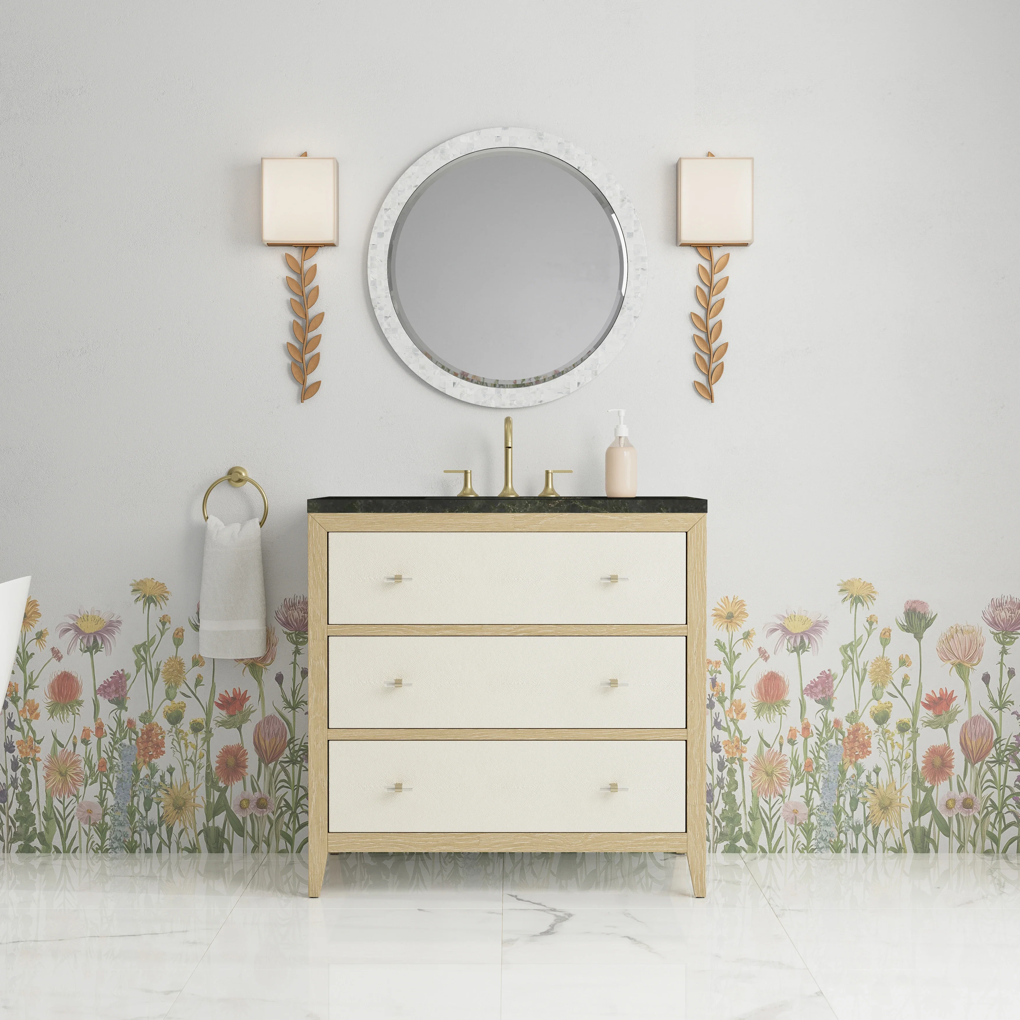 Celeste 36" Single Vanity, Sunwashed Oak with Embossed Shagreen, w/ 3 CM Phantome Eclos Top