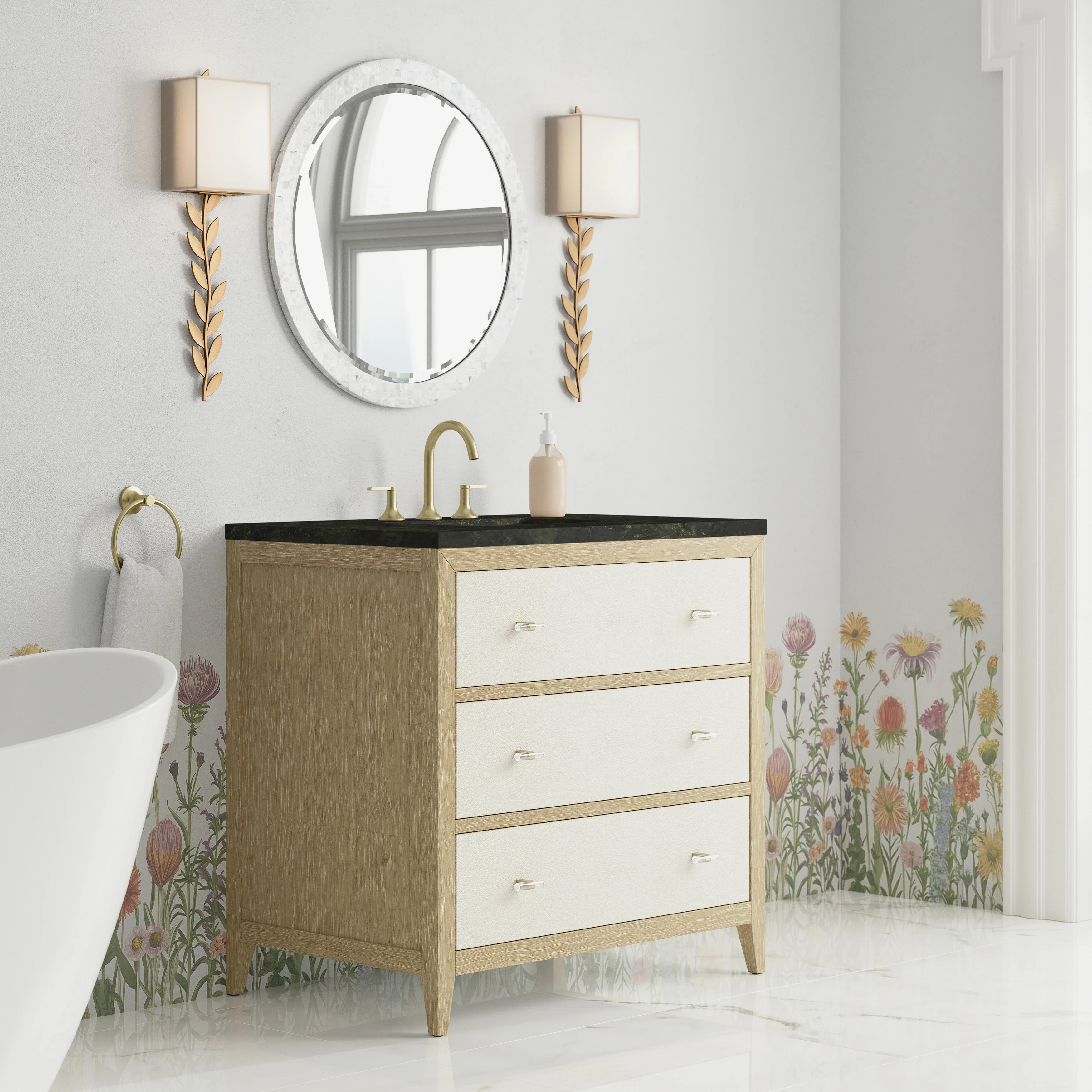 Celeste 36" Single Vanity, Sunwashed Oak with Embossed Shagreen, w/ 3 CM Phantome Eclos Top