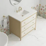 Celeste 36" Single Vanity, Sunwashed Oak with Embossed Shagreen w/ 3 CM White Zeus Silestone Top