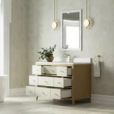 Celeste 48" Single Vanity, Sunwashed Oak with Embossed Shagreen w/ Single Hole 3 CM White Zeus Silestone Top & Backsplash