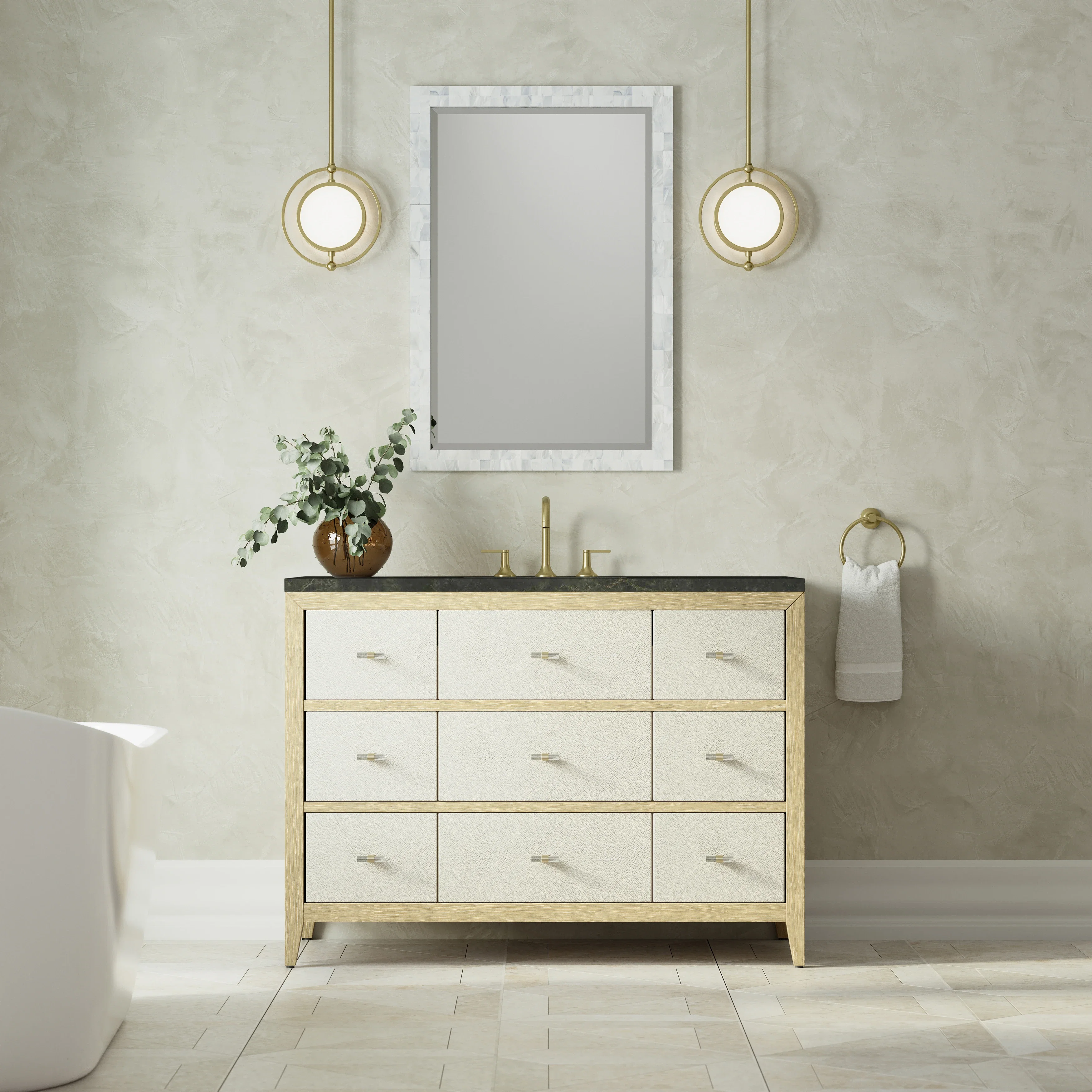 Celeste 48" Single Vanity, Sunwashed Oak with Embossed Shagreen, w/ 3 CM Phantome Eclos Top