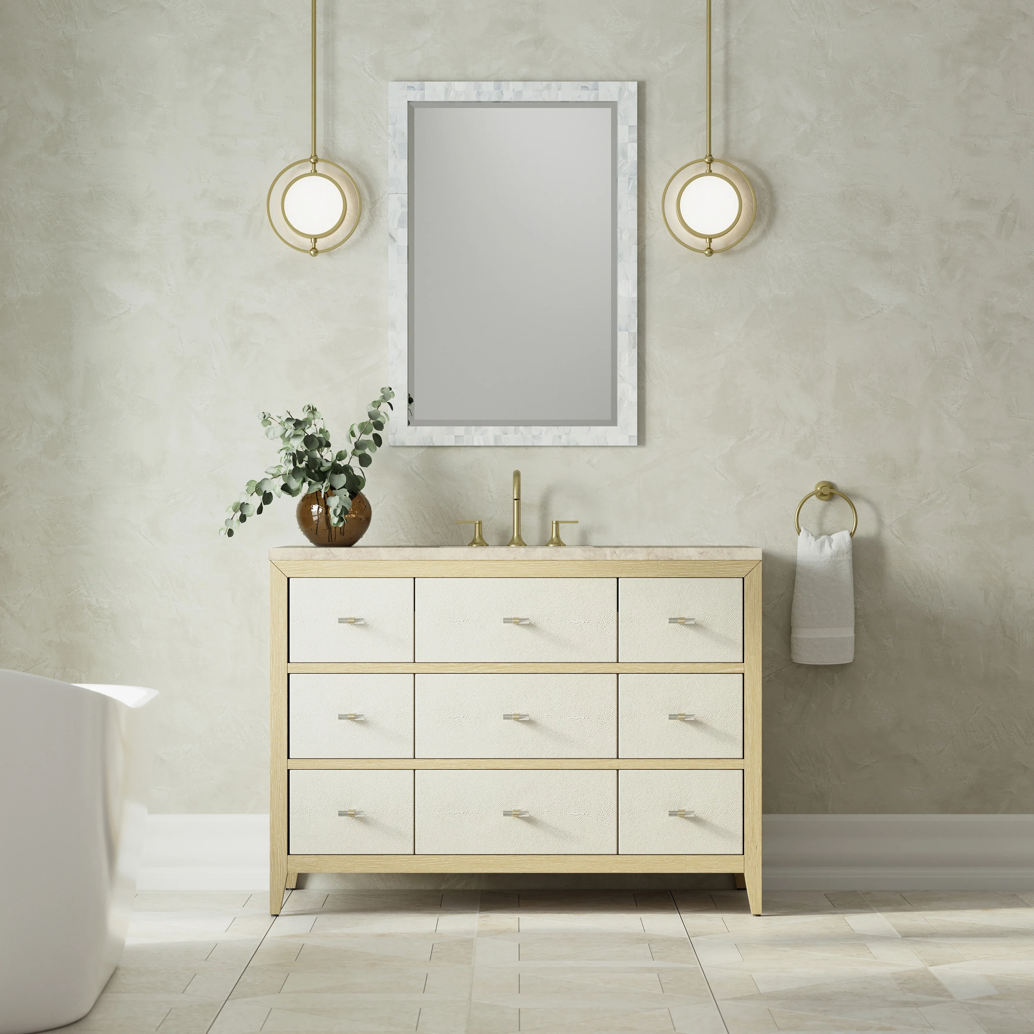 Celeste 48" Single Vanity, Sunwashed Oak with Embossed Shagreen, w/ 3 CM Tajnar Eclos Top