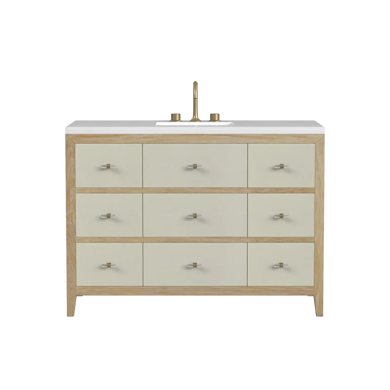 Celeste 48" Single Vanity, Sunwashed Oak with Embossed Shagreen w/ 3 CM White Zeus Silestone Top