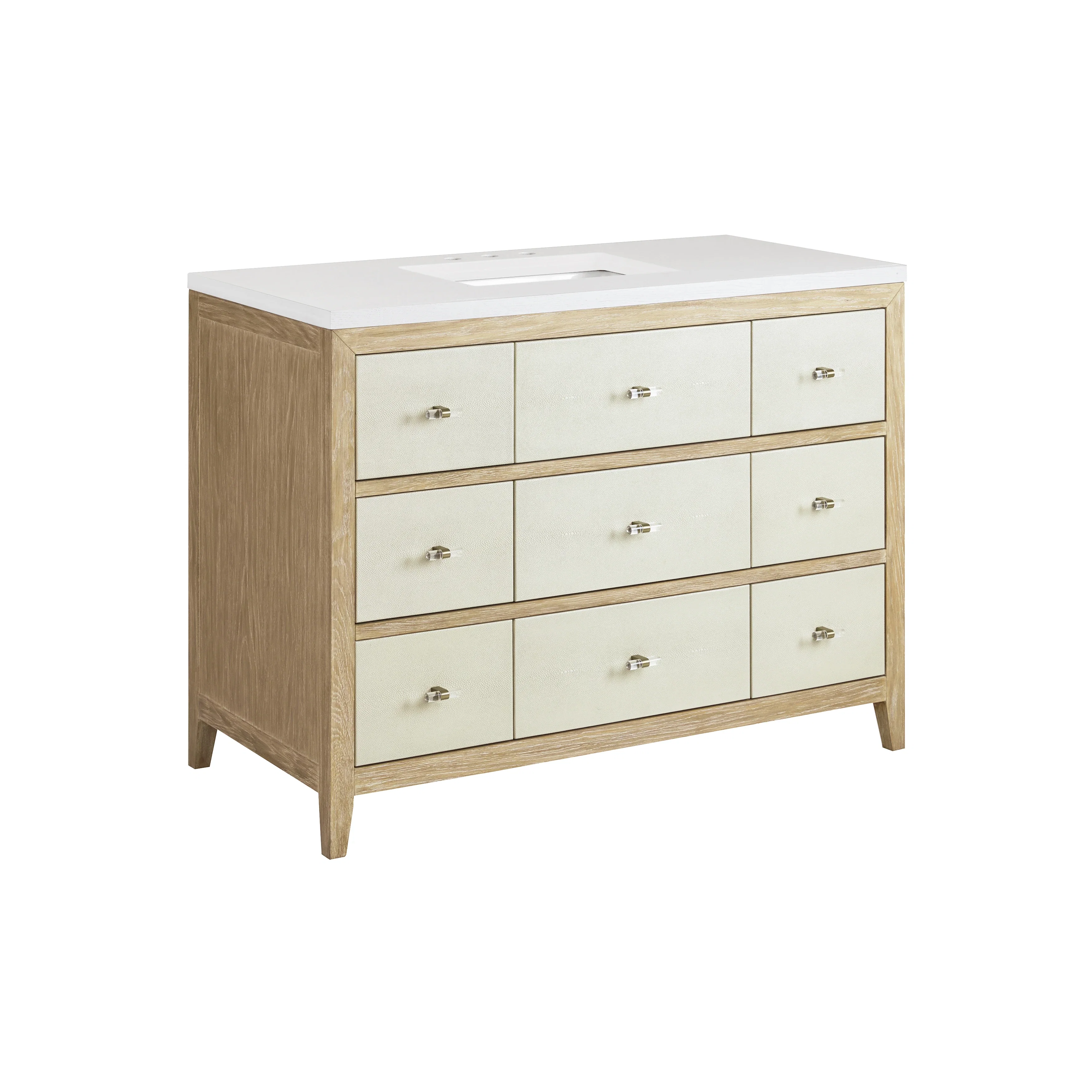 Celeste 48" Single Vanity, Sunwashed Oak with Embossed Shagreen w/ 3 CM White Zeus Silestone Top