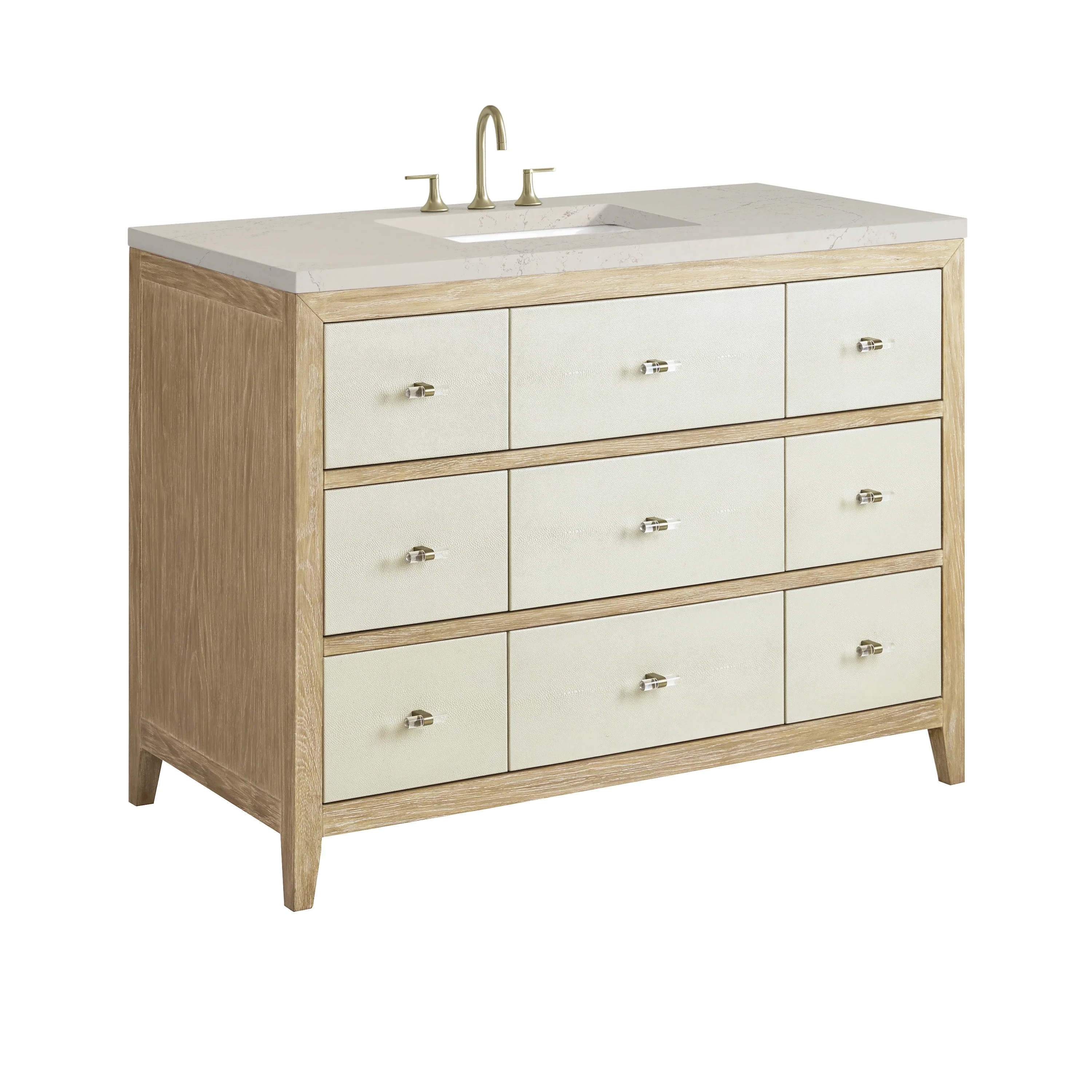 Celeste 48" Single Vanity, Sunwashed Oak with Embossed Shagreen, w/ 3 CM Siberian Silestone Top w/FreePower Wireless Charger