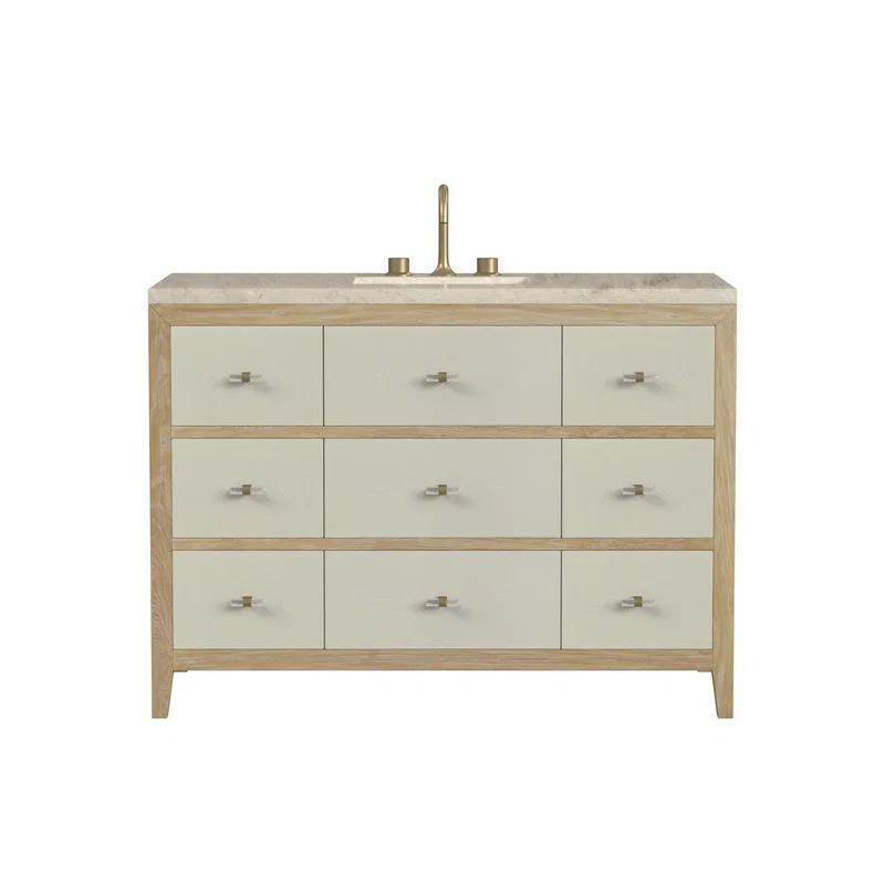 Celeste 48" Single Vanity, Sunwashed Oak with Embossed Shagreen, w/ 3 CM Tajnar Eclos Top w/FreePower Wireless Charger