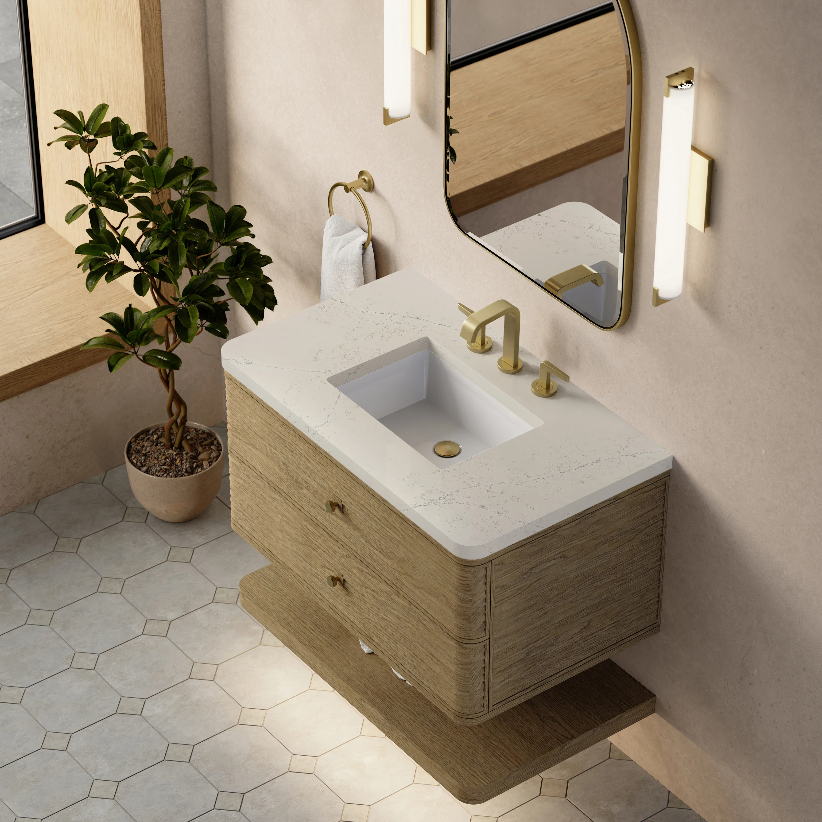 Allamari 36" Single Vanity, Dune Mist w/ 3 CM Siberian Silestone Top