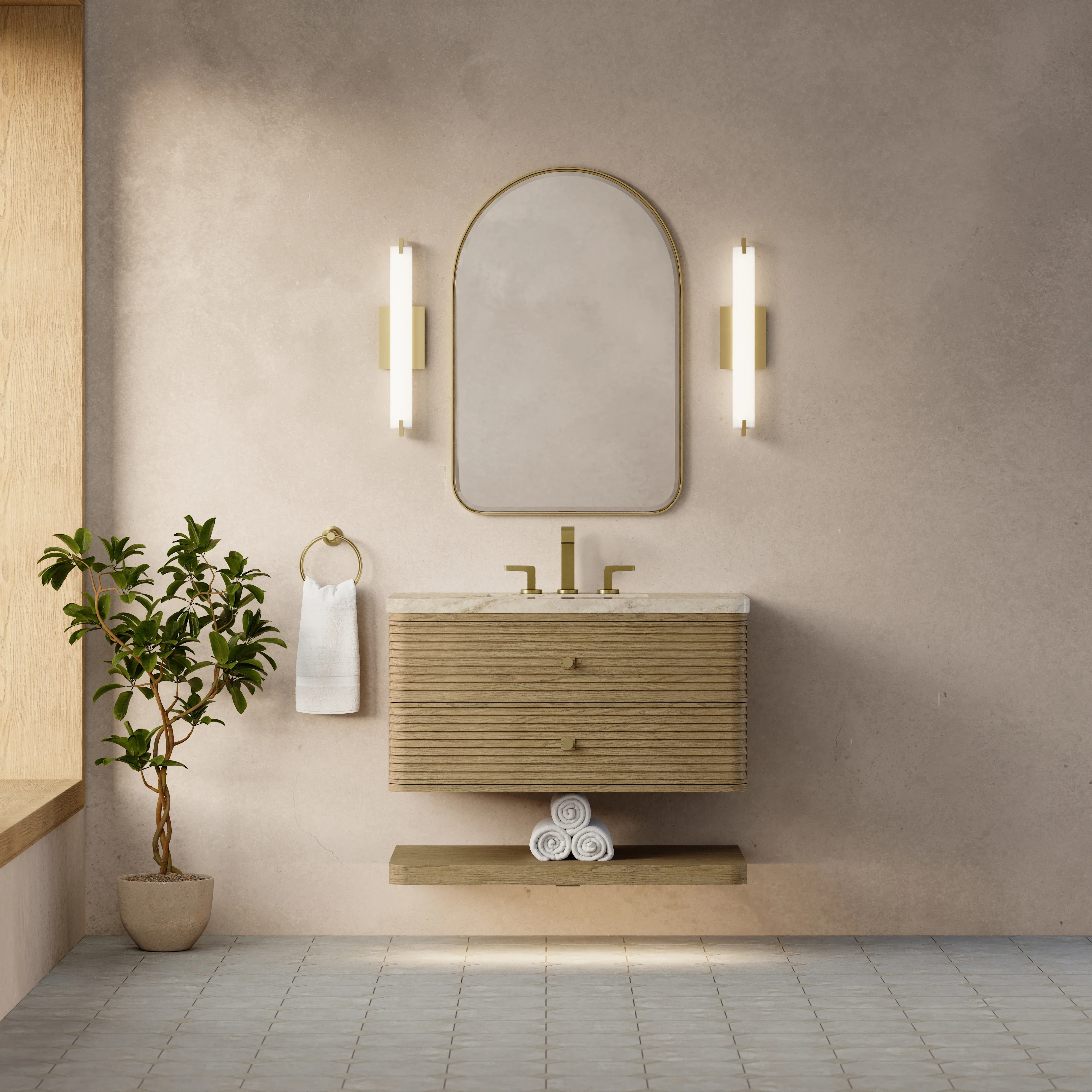 Allamari 36" Single Vanity, Dune Mist w/ 3 CM Tajnar Eclos Top